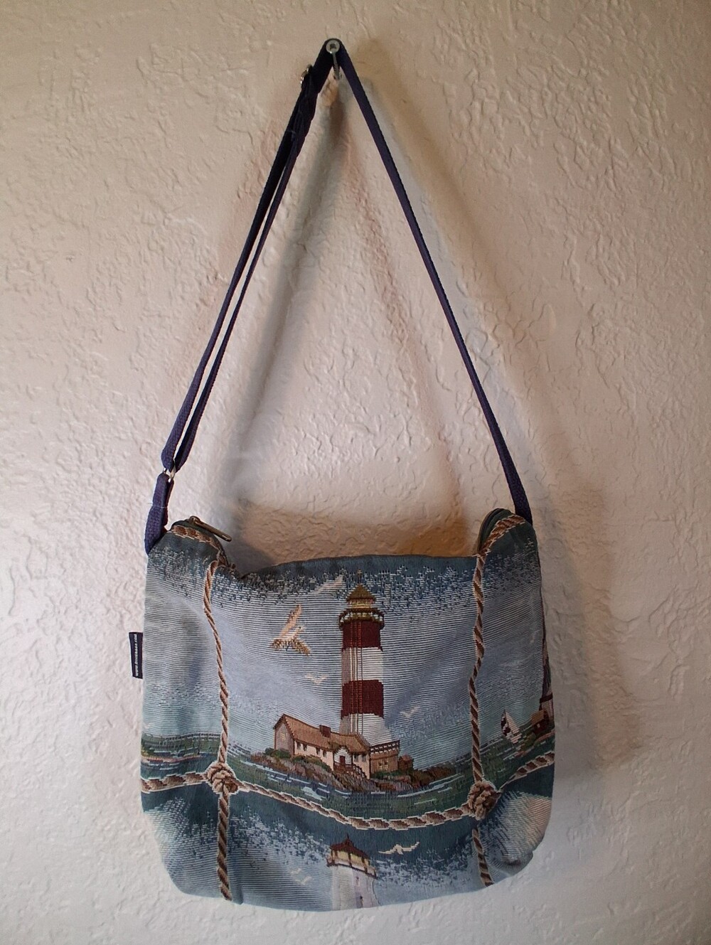 Vintage Nautical Lighthouse Tapestry Crossbody - Blue
